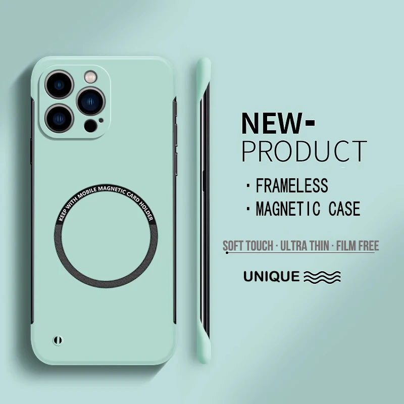 【Iron Plate Glue on Surfce 】Ultra Thin Hard Magnetic Frameless Phone Case For iPhone 15 14 Pro Max 13 12 Mini 11 Pro Max Cover