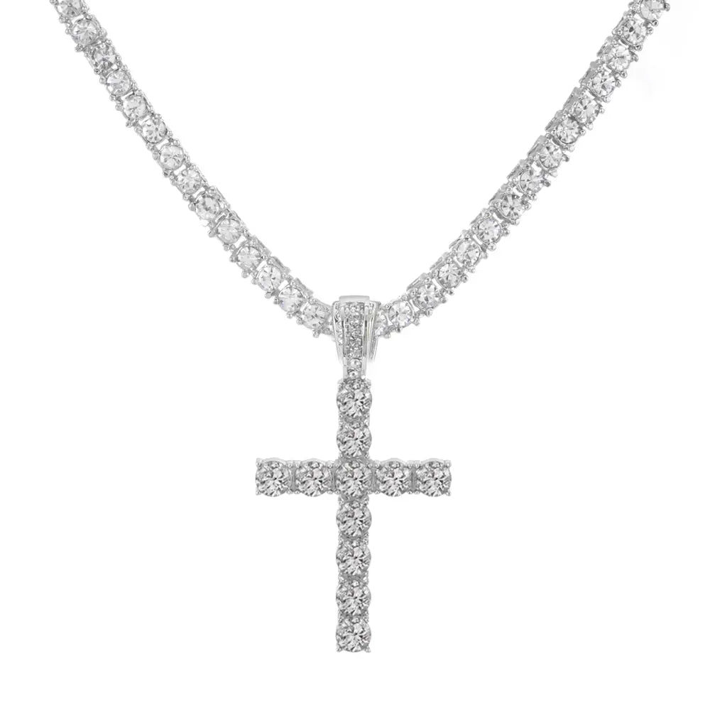 Hip Hop Cross Pendant Necklace with Zircon Chain
