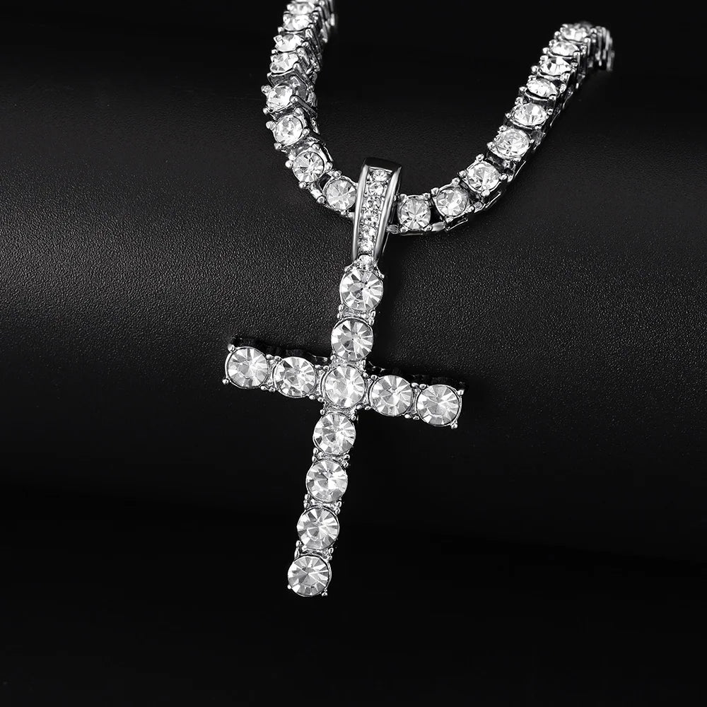Hip Hop Cross Pendant Necklace with Zircon Chain