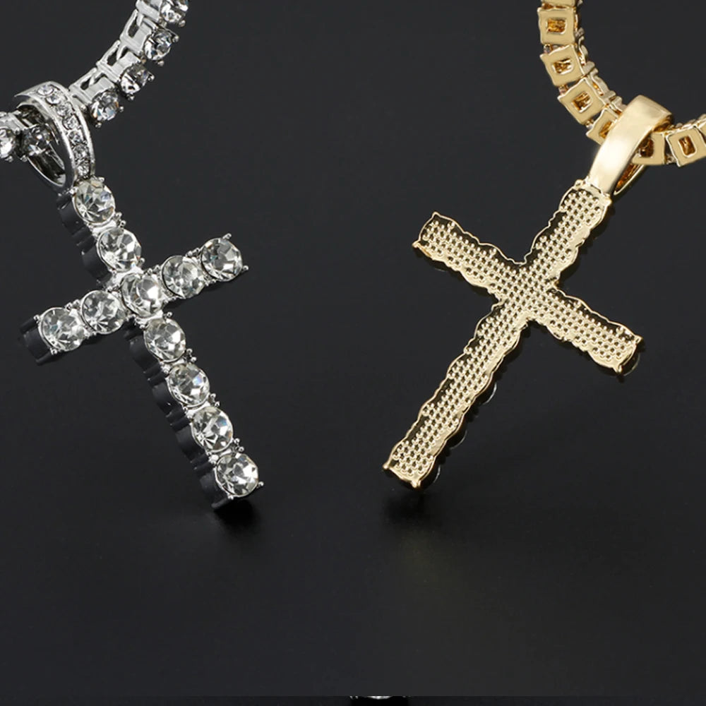 Hip Hop Cross Pendant Necklace with Zircon Chain