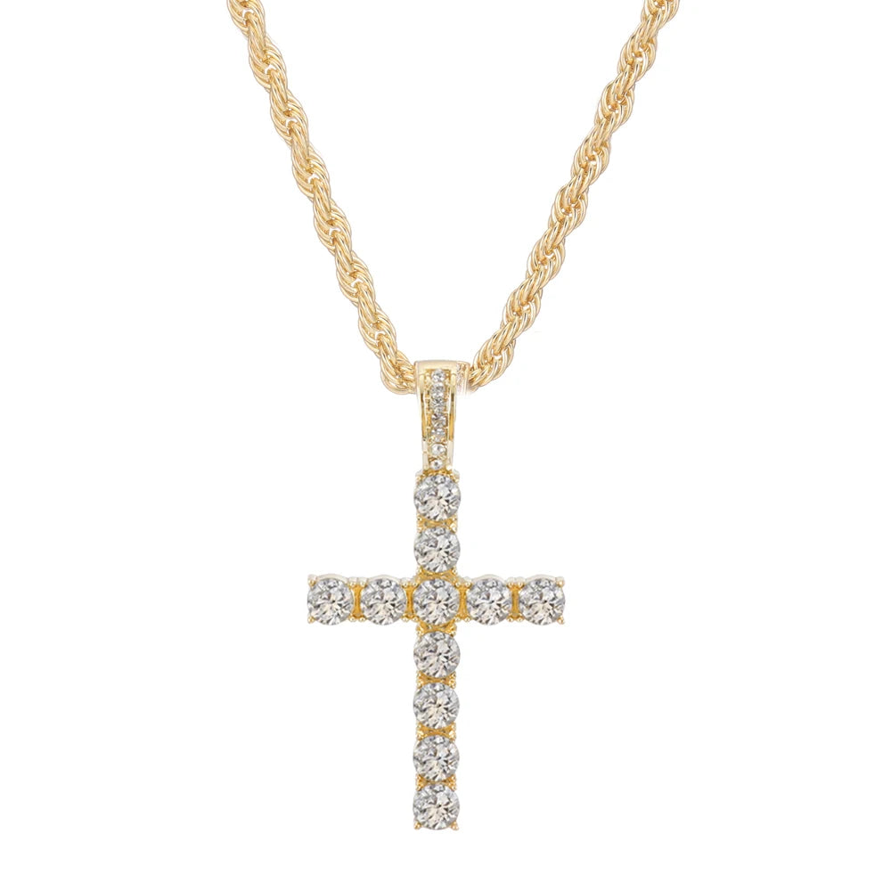 Hip Hop Cross Pendant Necklace with Zircon Chain