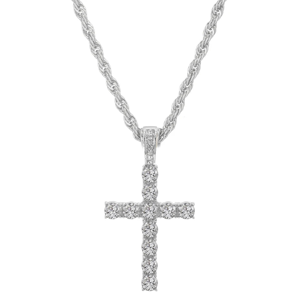Hip Hop Cross Pendant Necklace with Zircon Chain