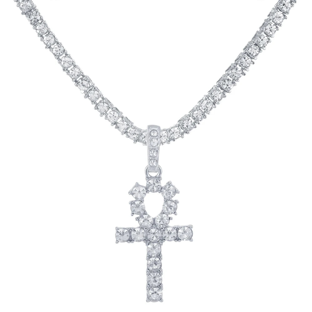 Hip Hop Cross Pendant Necklace with Zircon Chain