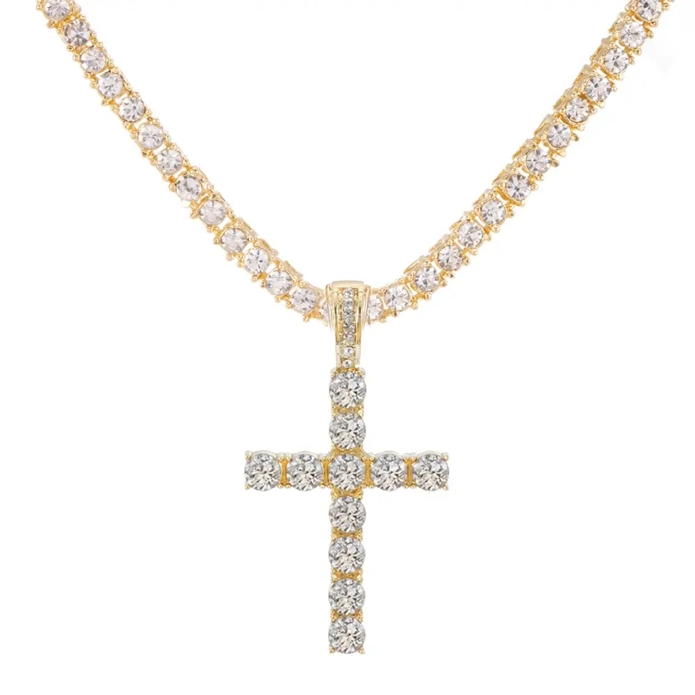 Hip Hop Cross Pendant Necklace with Zircon Chain