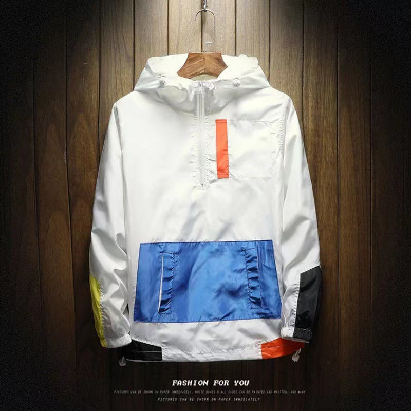 K-Style 2025 New Spring Men's Hooded Jacket Men's Color Matching Trendyy Loose Casual Pullover Baseball Uniform for Men
