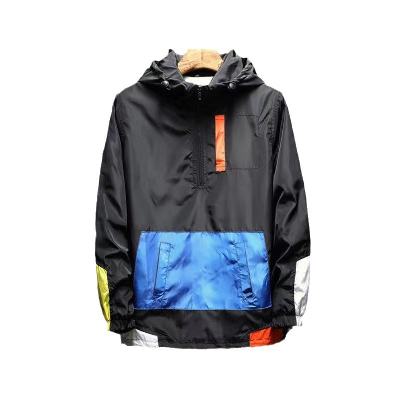 K-Style 2025 New Spring Men's Hooded Jacket Men's Color Matching Trendyy Loose Casual Pullover Baseball Uniform for Men