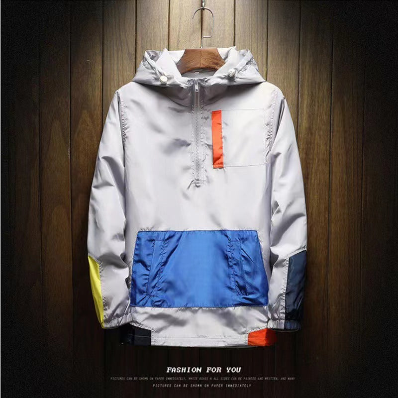 K-Style 2025 New Spring Men's Hooded Jacket Men's Color Matching Trendyy Loose Casual Pullover Baseball Uniform for Men