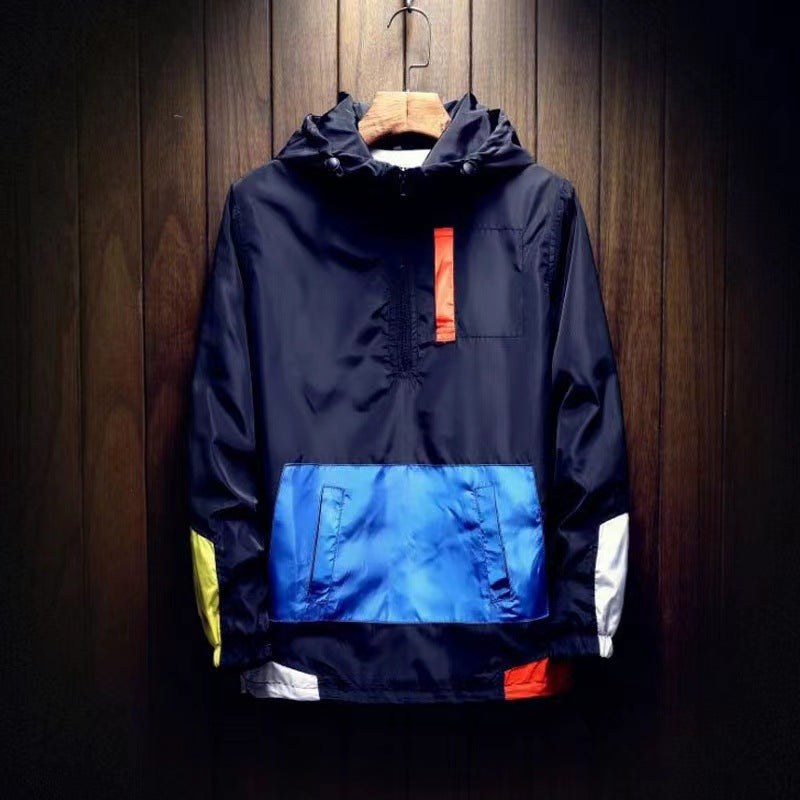 K-Style 2025 New Spring Men's Hooded Jacket Men's Color Matching Trendyy Loose Casual Pullover Baseball Uniform for Men