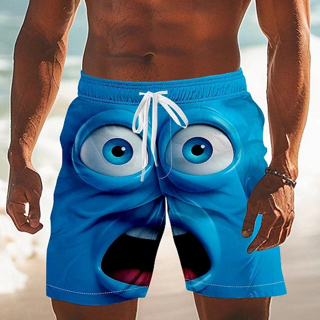 New Fashion 3D Print Board Shorts Mens Funny Face Graphic Short Pants Summer Vacation Quick Dry Swim Trunks Kids Y2k Ice Shorts
