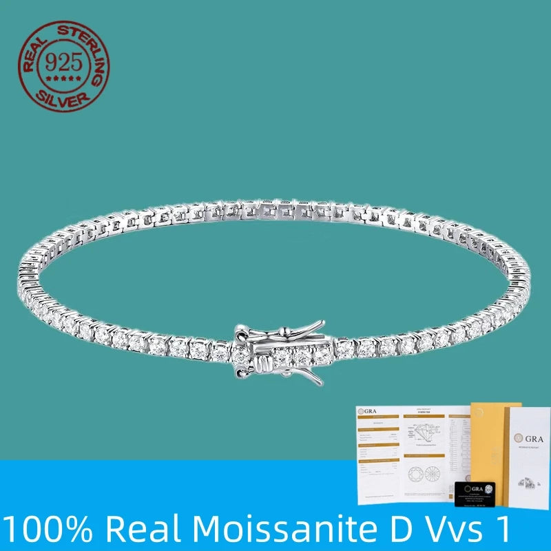 S925 Sterling Silver Moissanite Tennis Bracelet
