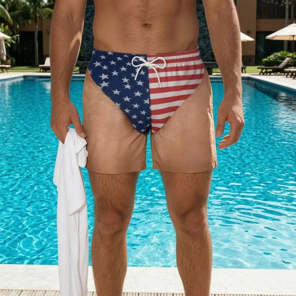 Pool Party Swim Shorts Mens Swim Trunks Funny Patriotic Men’s Swim Trunks American Stars Stripes Board Shorts for Summer