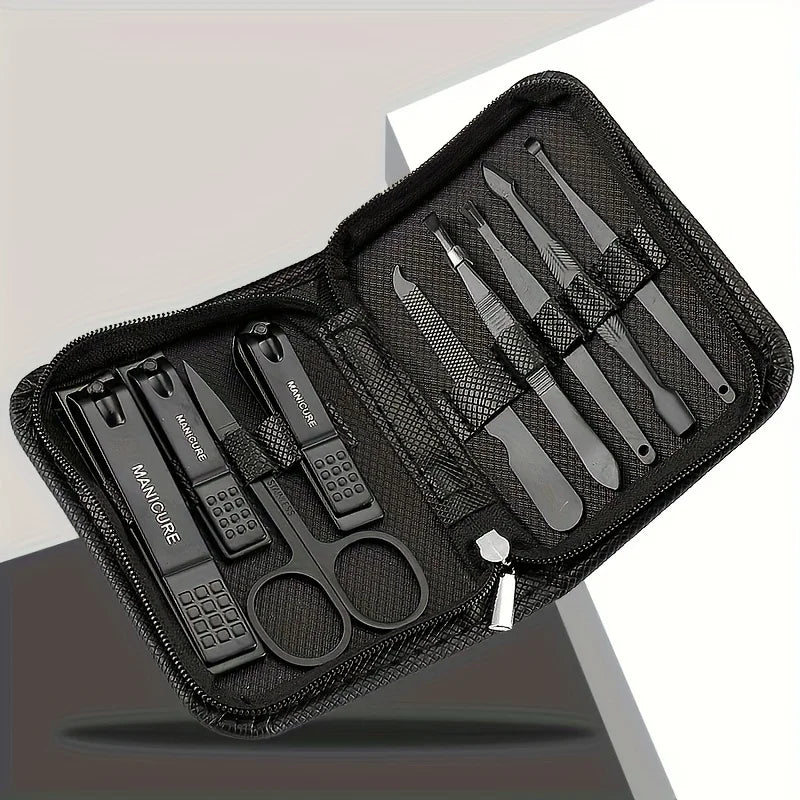 9pcs Luxury Nail Clipper and Manicure Set, with Travel Box - Stainless Steel Cuticle Pliers, Hand and Foot Care Tools