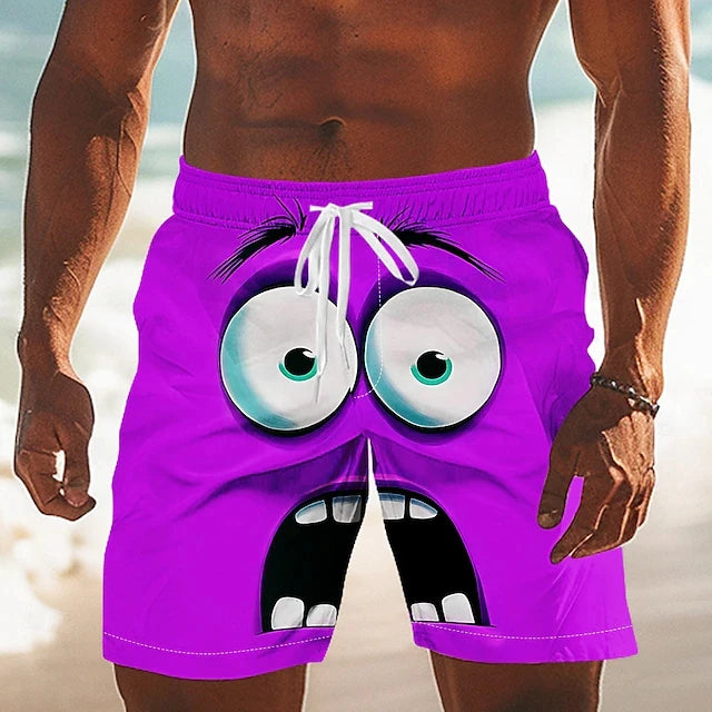 Funny Face 3D Printed Board Shorts Mens Graphic Short Pants Summer Hawaiian Breatha Swim Trunks Kids Loose Ice Shorts Bottoms