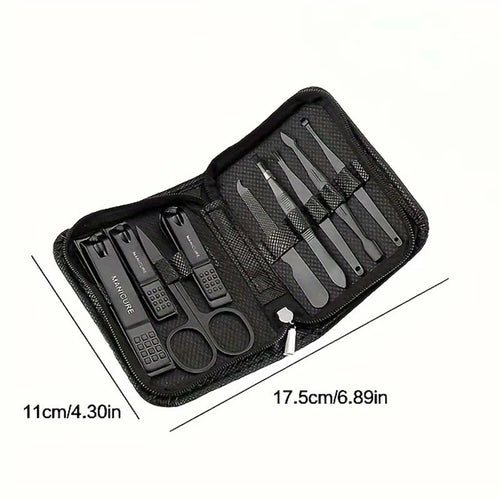 9pcs Luxury Nail Clipper and Manicure Set, with Travel Box - Stainless Steel Cuticle Pliers, Hand and Foot Care Tools