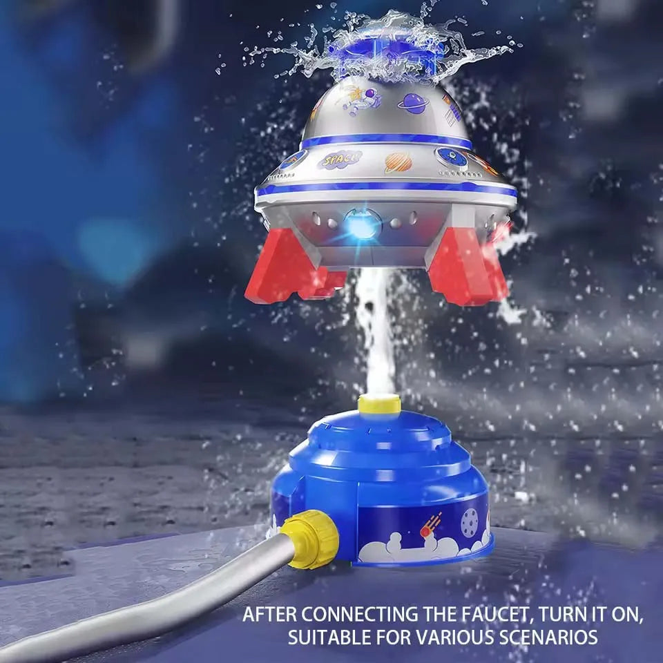 Water Sprinkler for Kids with Lights 360° Rotating UFO Water Rocket Sprinkler Toy Outdoor Summer Water Toys for Backyard Lawn Po