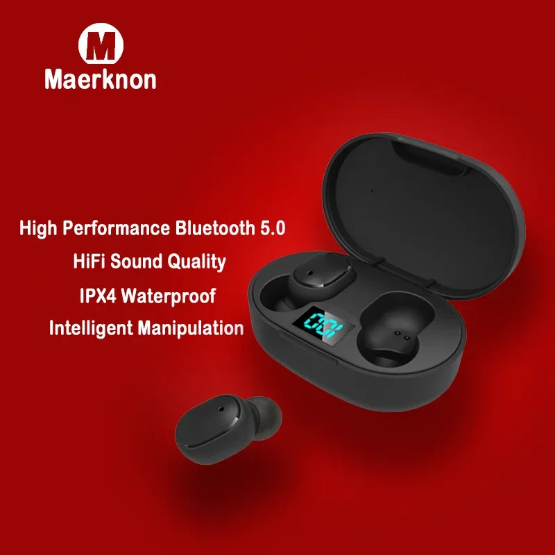 E6S Wireless Bluetooth Earphones – LED Display & Noise Cancelling