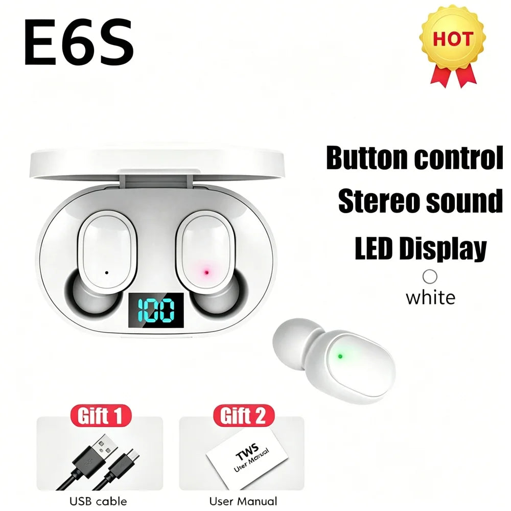 E6S Wireless Bluetooth Earphones – LED Display & Noise Cancelling
