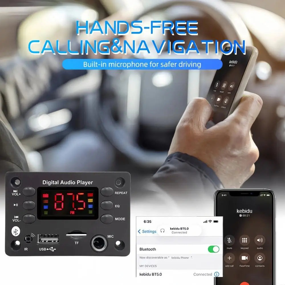 DC 12V Bluetooth 5.0 MP3 Decoder Board – Car Audio DIY Module