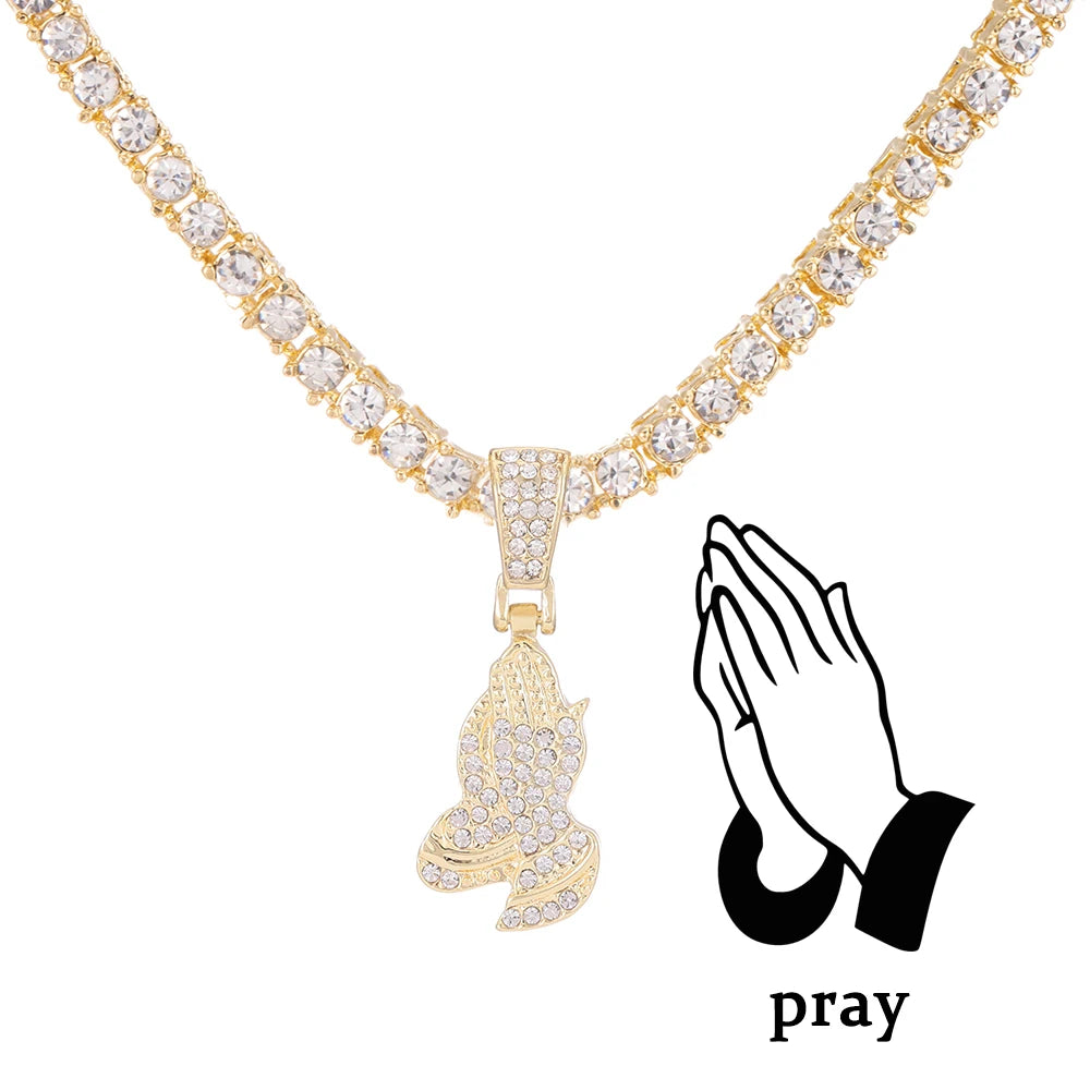Hip Hop Cross Pendant Necklace with Zircon Chain