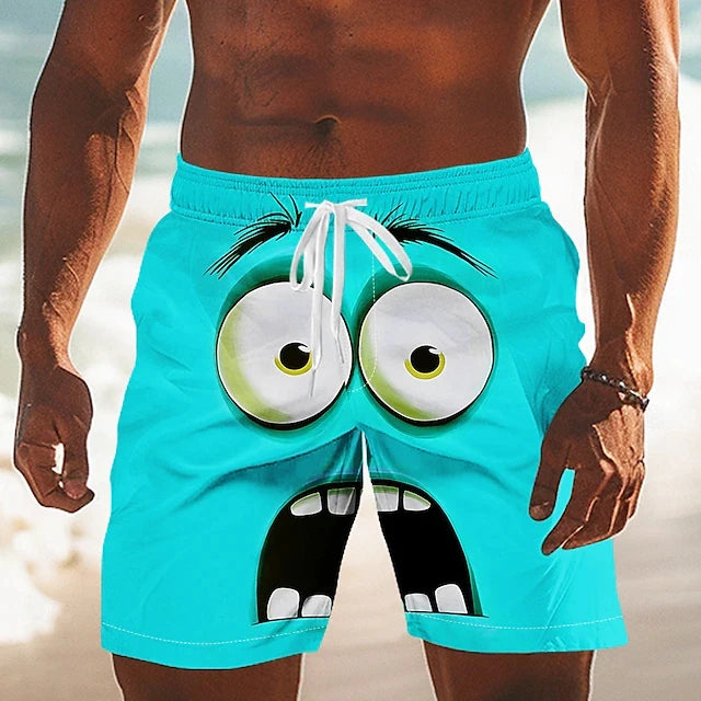 Funny Face 3D Printed Board Shorts Mens Graphic Short Pants Summer Hawaiian Breatha Swim Trunks Kids Loose Ice Shorts Bottoms
