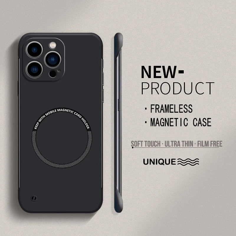 【Iron Plate Glue on Surfce 】Ultra Thin Hard Magnetic Frameless Phone Case For iPhone 15 14 Pro Max 13 12 Mini 11 Pro Max Cover
