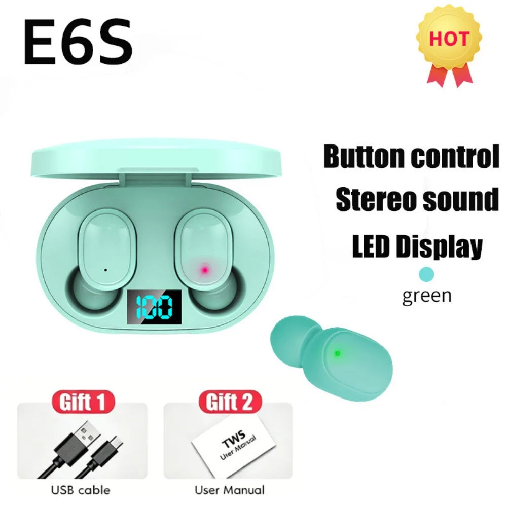 E6S Wireless Bluetooth Earphones – LED Display & Noise Cancelling