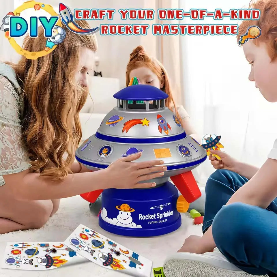 Water Sprinkler for Kids with Lights 360° Rotating UFO Water Rocket Sprinkler Toy Outdoor Summer Water Toys for Backyard Lawn Po