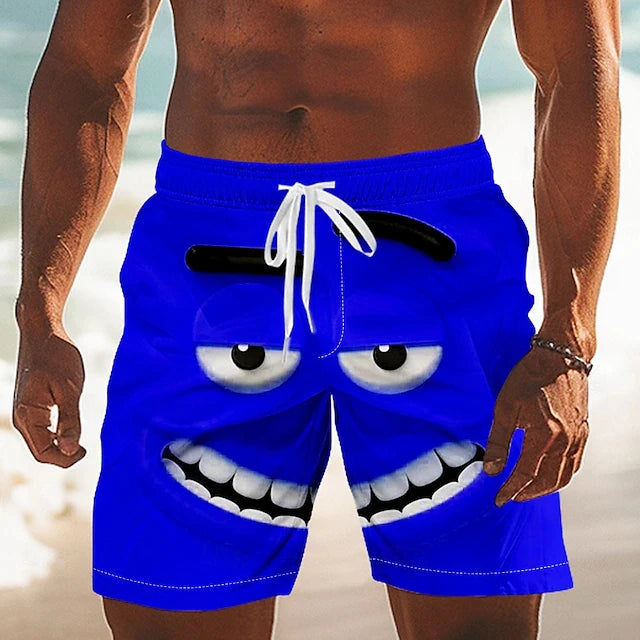New Fashion 3D Print Board Shorts Mens Funny Face Graphic Short Pants Summer Vacation Quick Dry Swim Trunks Kids Y2k Ice Shorts