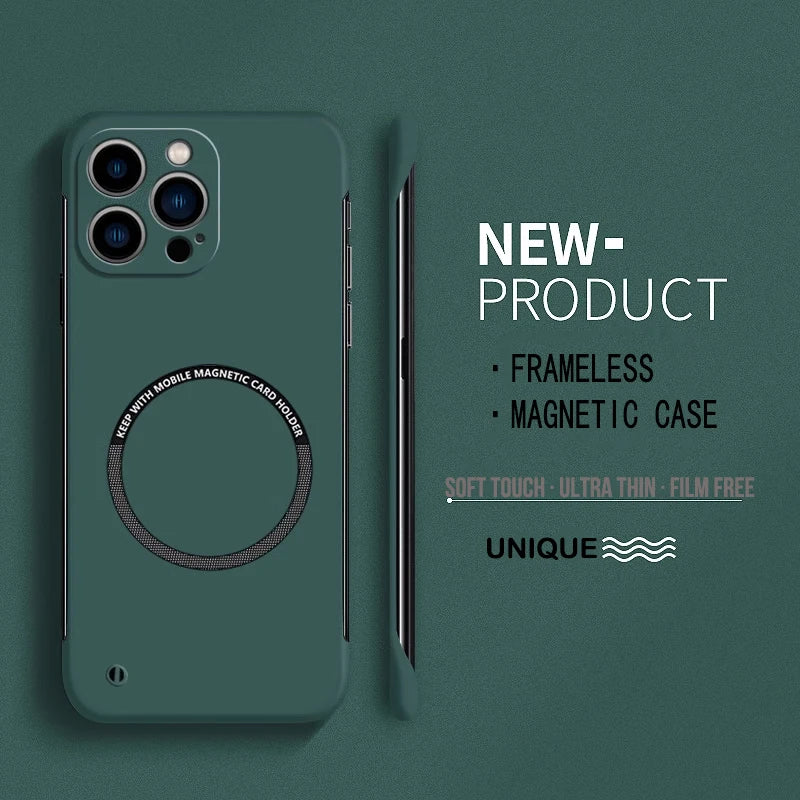 【Iron Plate Glue on Surfce 】Ultra Thin Hard Magnetic Frameless Phone Case For iPhone 15 14 Pro Max 13 12 Mini 11 Pro Max Cover