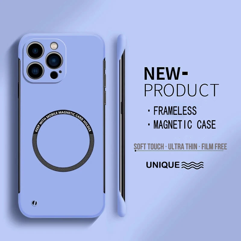 【Iron Plate Glue on Surfce 】Ultra Thin Hard Magnetic Frameless Phone Case For iPhone 15 14 Pro Max 13 12 Mini 11 Pro Max Cover