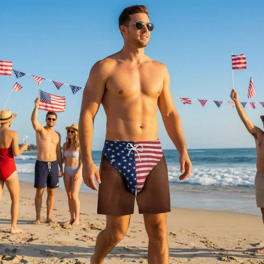 Pool Party Swim Shorts Mens Swim Trunks Funny Patriotic Men’s Swim Trunks American Stars Stripes Board Shorts for Summer
