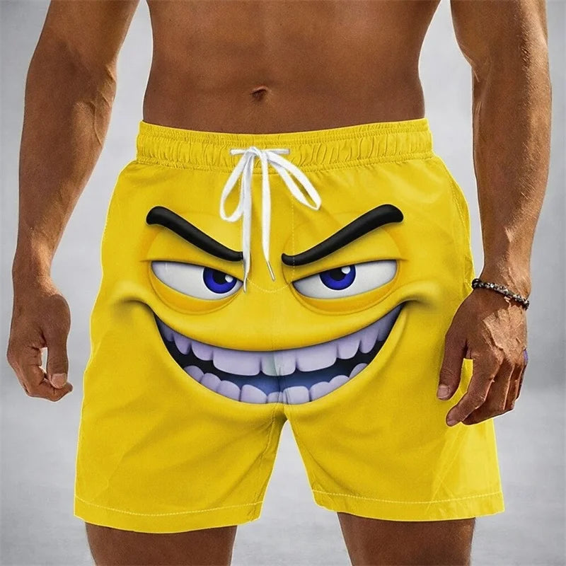 Funny Humour Smile 3D Print Board Shorts For Men's Hip Hop Personality Cute Popular Swim Trunks Children Summer Hawaii Trend