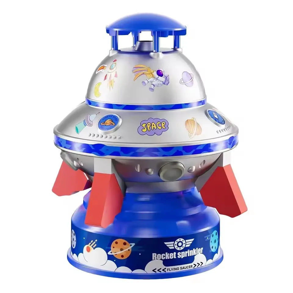 Water Sprinkler for Kids with Lights 360° Rotating UFO Water Rocket Sprinkler Toy Outdoor Summer Water Toys for Backyard Lawn Po