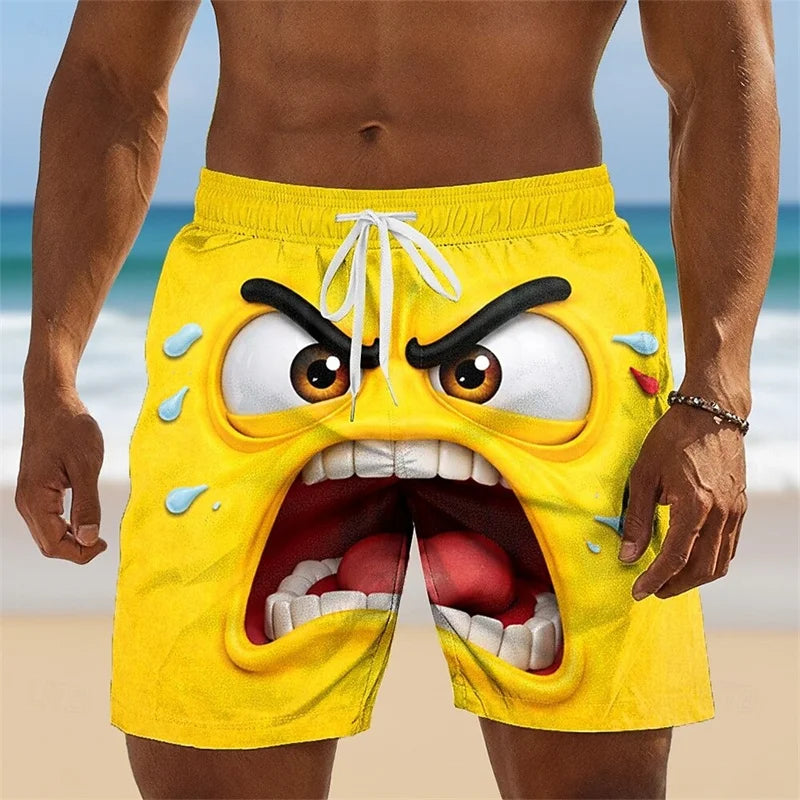 Funny Humour Smile 3D Print Board Shorts For Men's Hip Hop Personality Cute Popular Swim Trunks Children Summer Hawaii Trend