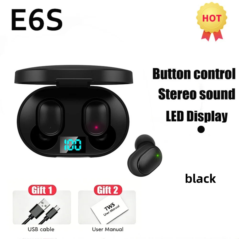 E6S Wireless Bluetooth Earphones – LED Display & Noise Cancelling