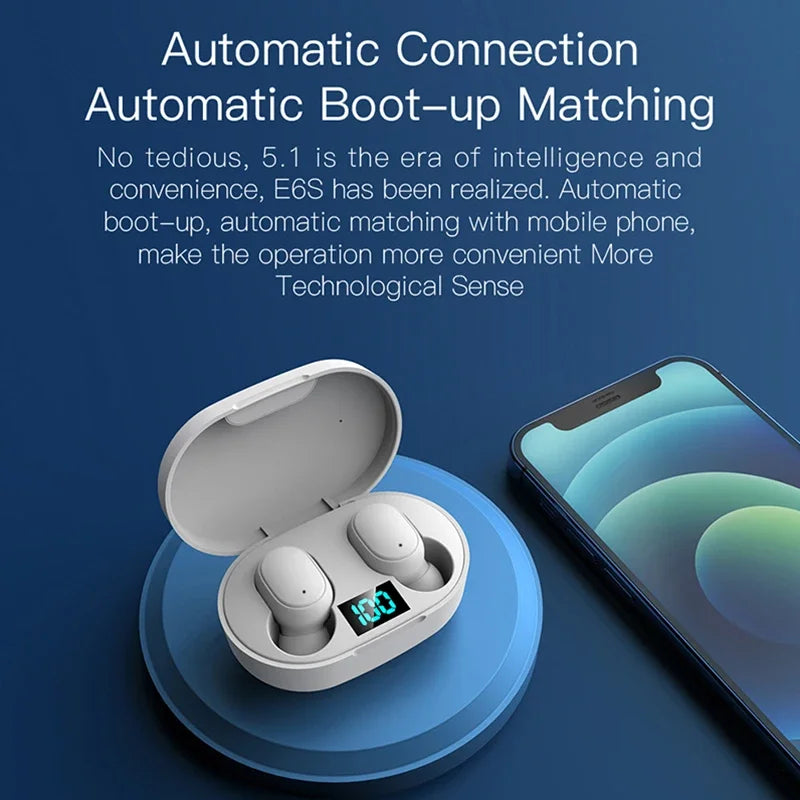 E6S Wireless Bluetooth Earphones – LED Display & Noise Cancelling
