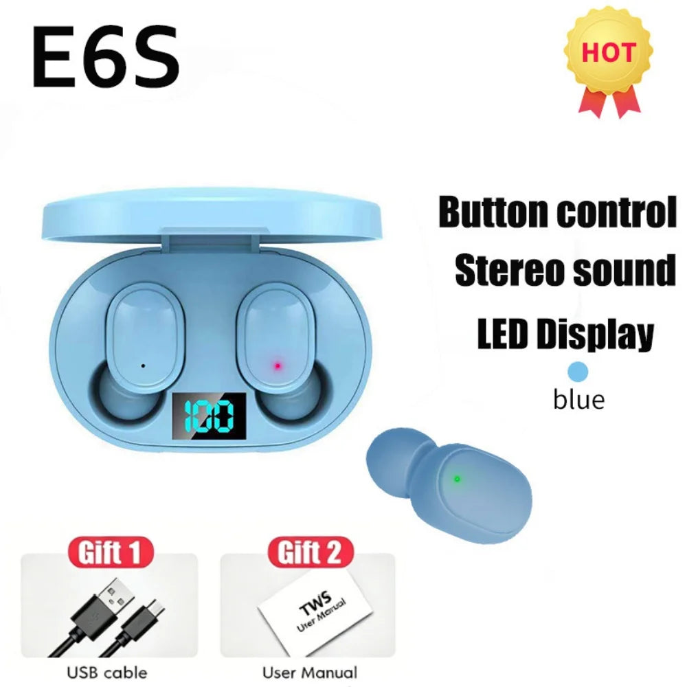 E6S Wireless Bluetooth Earphones – LED Display & Noise Cancelling