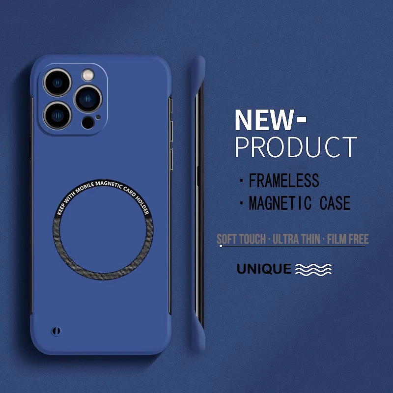 【Iron Plate Glue on Surfce 】Ultra Thin Hard Magnetic Frameless Phone Case For iPhone 15 14 Pro Max 13 12 Mini 11 Pro Max Cover