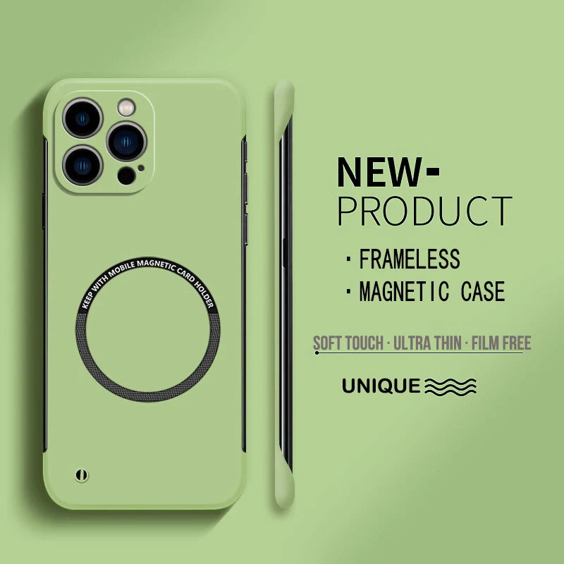 【Iron Plate Glue on Surfce 】Ultra Thin Hard Magnetic Frameless Phone Case For iPhone 15 14 Pro Max 13 12 Mini 11 Pro Max Cover