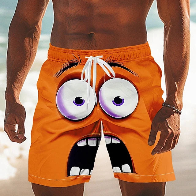 Funny Face 3D Printed Board Shorts Mens Graphic Short Pants Summer Hawaiian Breatha Swim Trunks Kids Loose Ice Shorts Bottoms