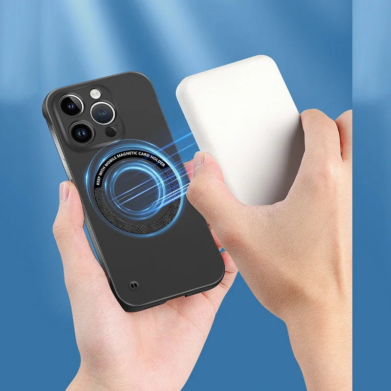 【Iron Plate Glue on Surfce 】Ultra Thin Hard Magnetic Frameless Phone Case For iPhone 15 14 Pro Max 13 12 Mini 11 Pro Max Cover
