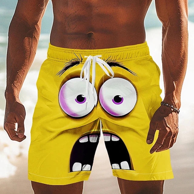 Funny Face 3D Printed Board Shorts Mens Graphic Short Pants Summer Hawaiian Breatha Swim Trunks Kids Loose Ice Shorts Bottoms